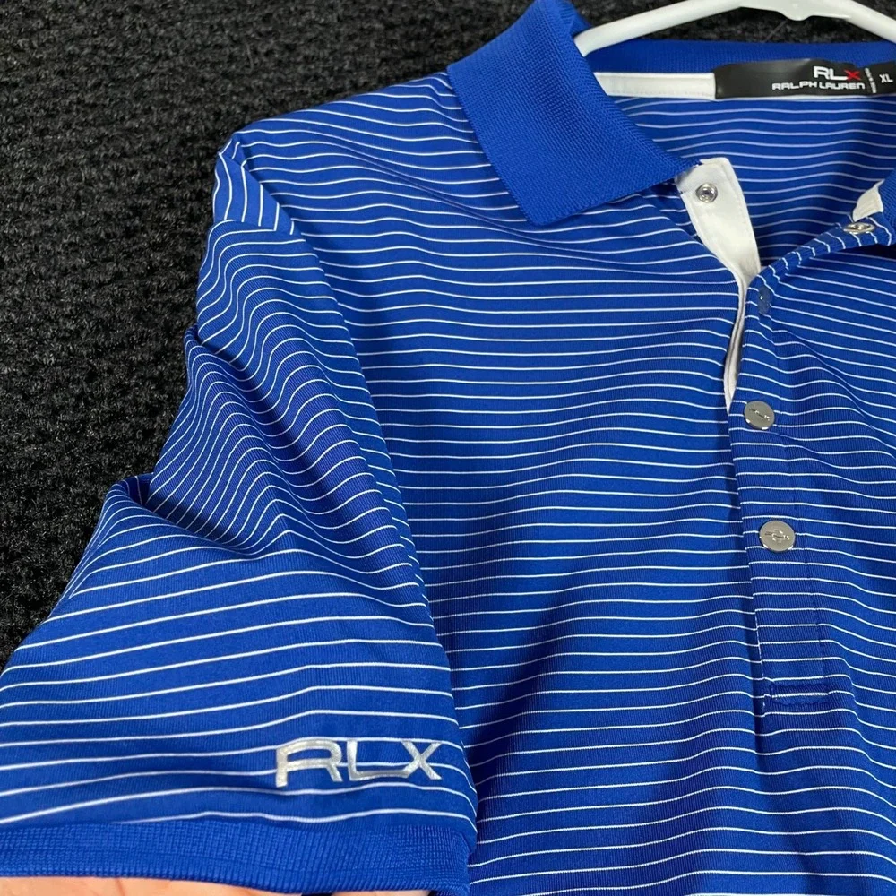 RLX Ralph Lauren‎ 2017 U.S. Open Erin Hills Blue White Striped Polo Shirt Men XL